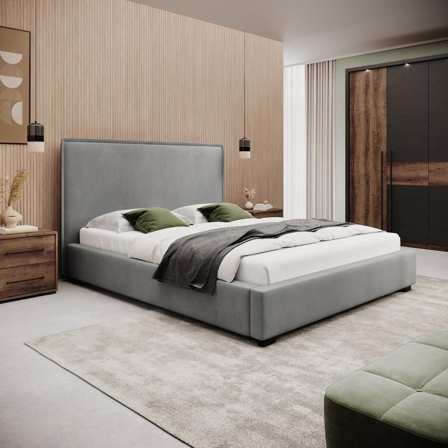 MEUBELLA Tweepersoonsbed Veda Grijs velvet 160x200 cm