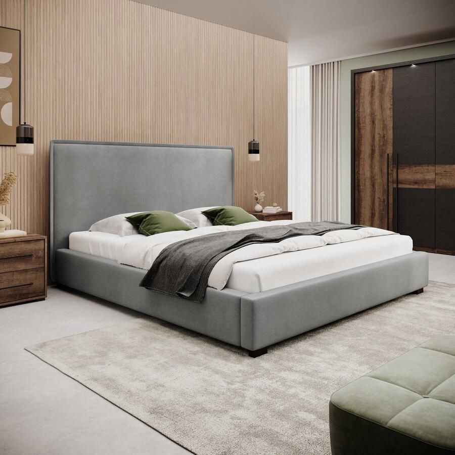 MEUBELLA Tweepersoonsbed Veda Grijs velvet 180x200 cm