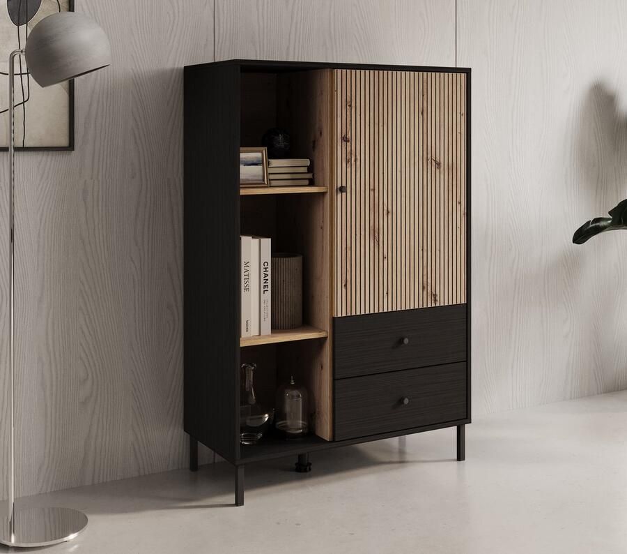 Meubella Vitrinekast Charles 1 Zwart eiken 87 cm