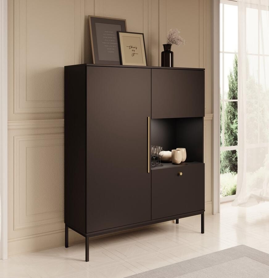 MEUBELLA Vitrinekast Lagos Zwart 120 cm