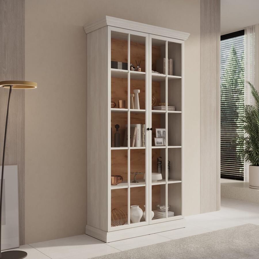 MEUBELLA Vitrinekast Leroy Wit eiken 102 cm