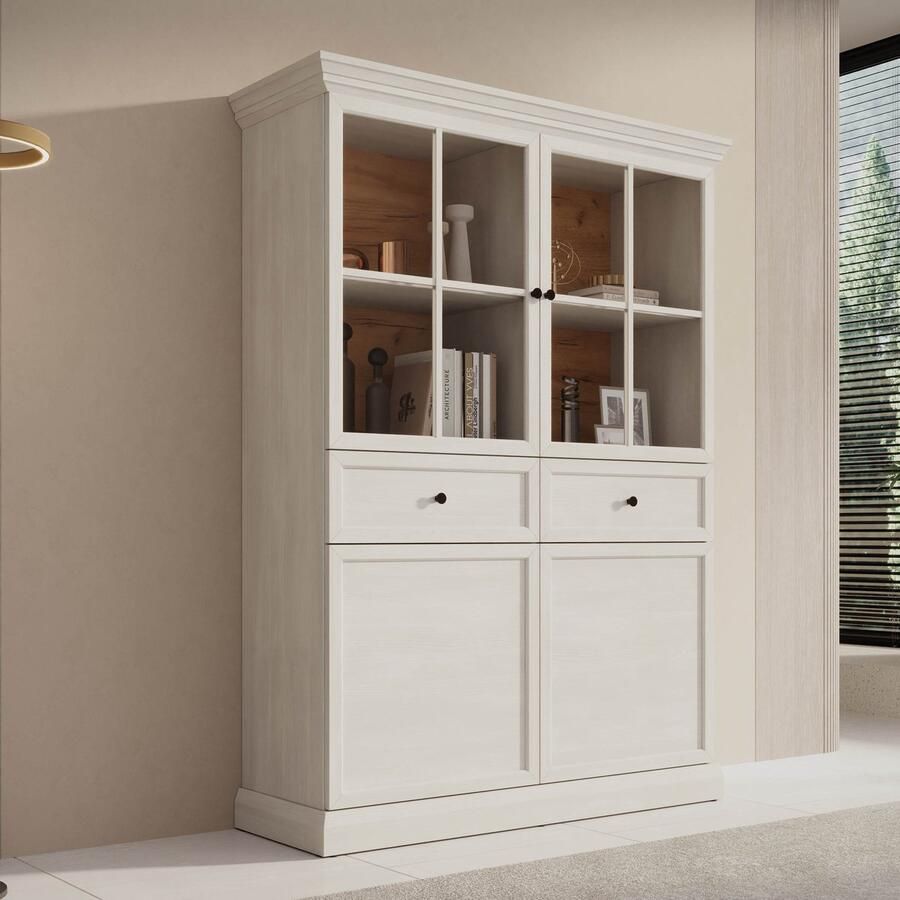 MEUBELLA Vitrinekast Leroy Wit eiken 114 cm