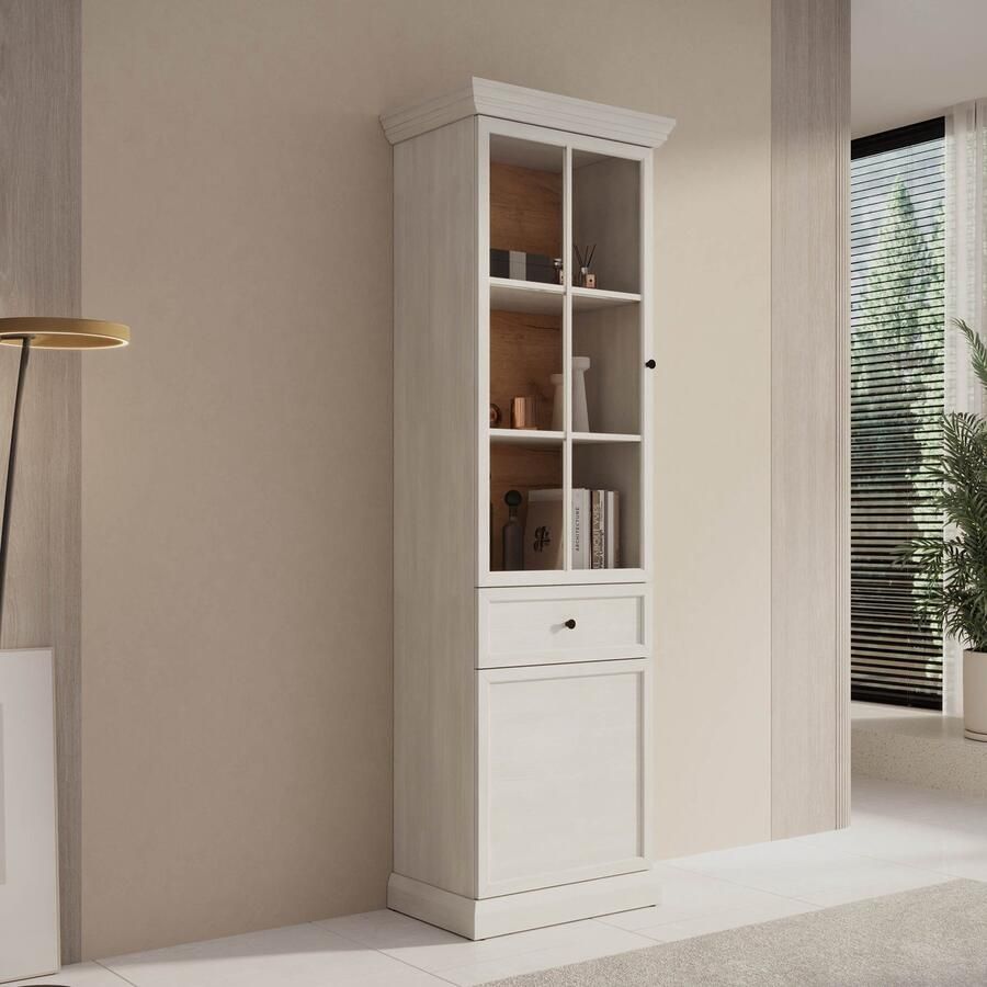 MEUBELLA Vitrinekast Leroy Wit eiken 63 cm