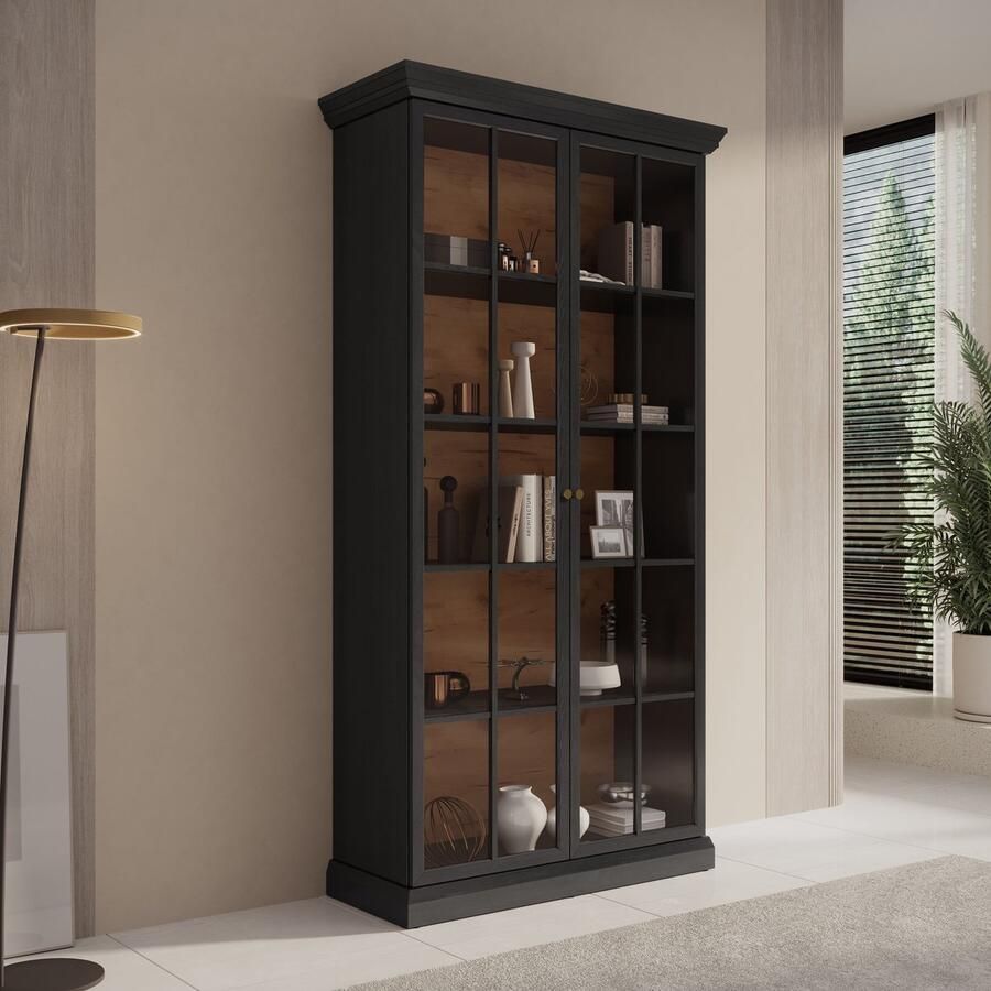 MEUBELLA Vitrinekast Leroy Zwart eiken 102 cm