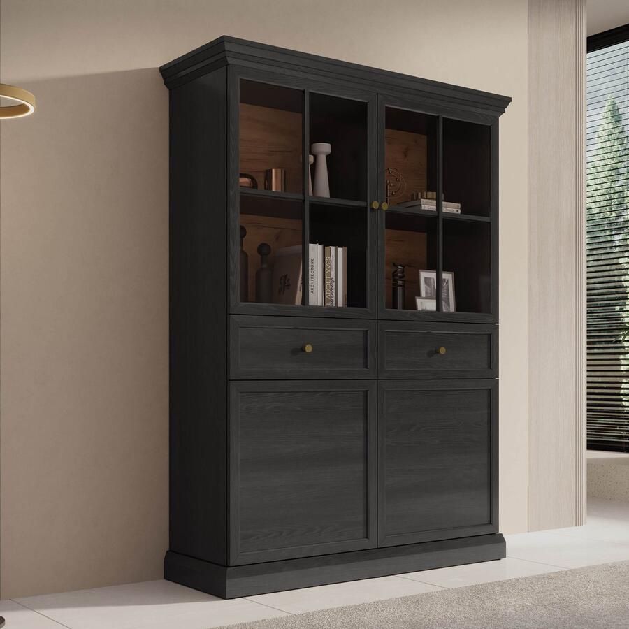 MEUBELLA Vitrinekast Leroy Zwart eiken 114 cm