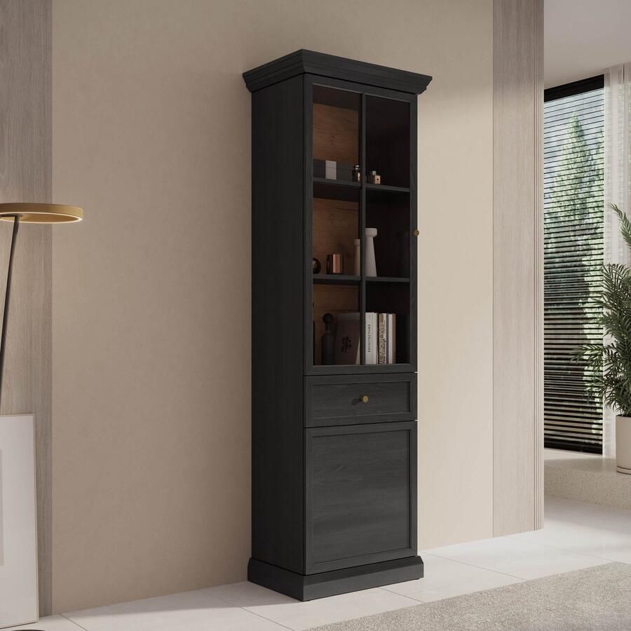 Meubella Vitrinekast Leroy Zwart eiken 63 cm