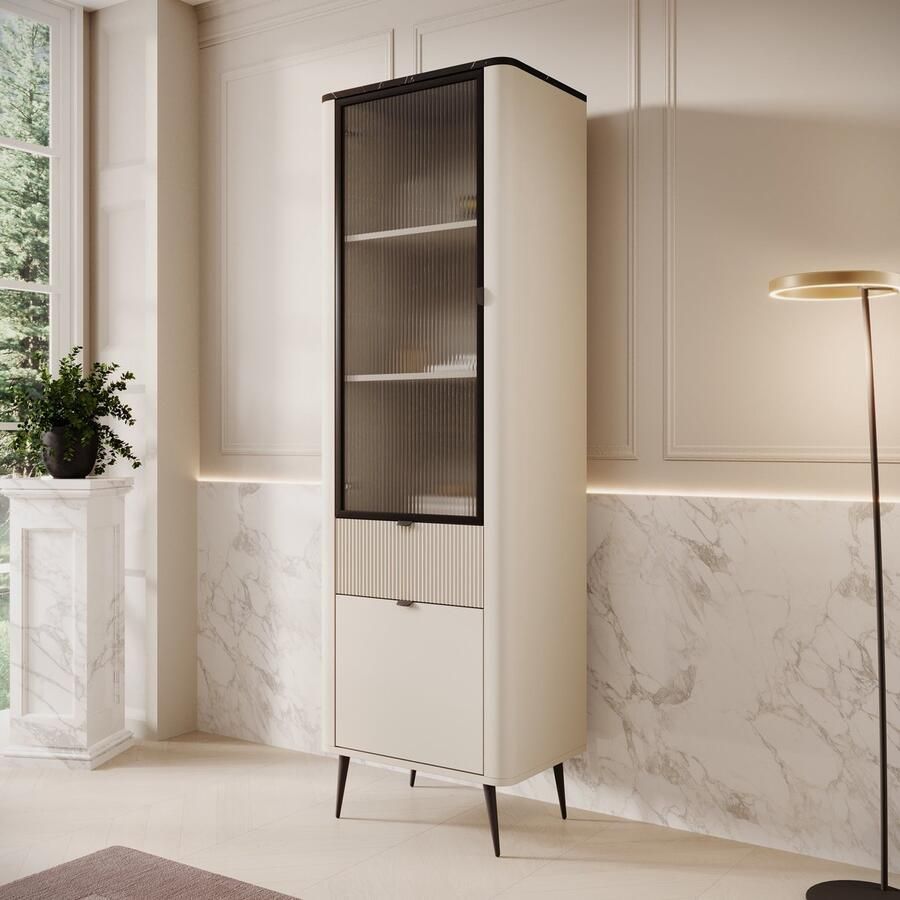 MEUBELLA Vitrinekast Mace Beige 60 cm Met glas