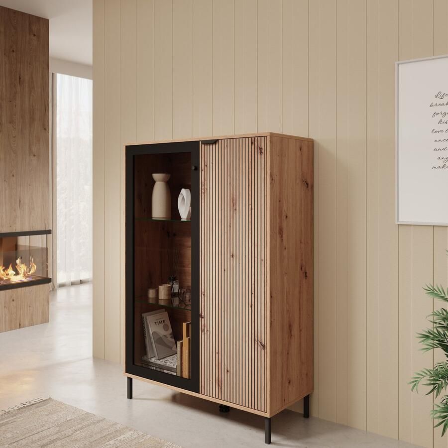 MEUBELLA Vitrinekast Malaika Eiken 93 cm