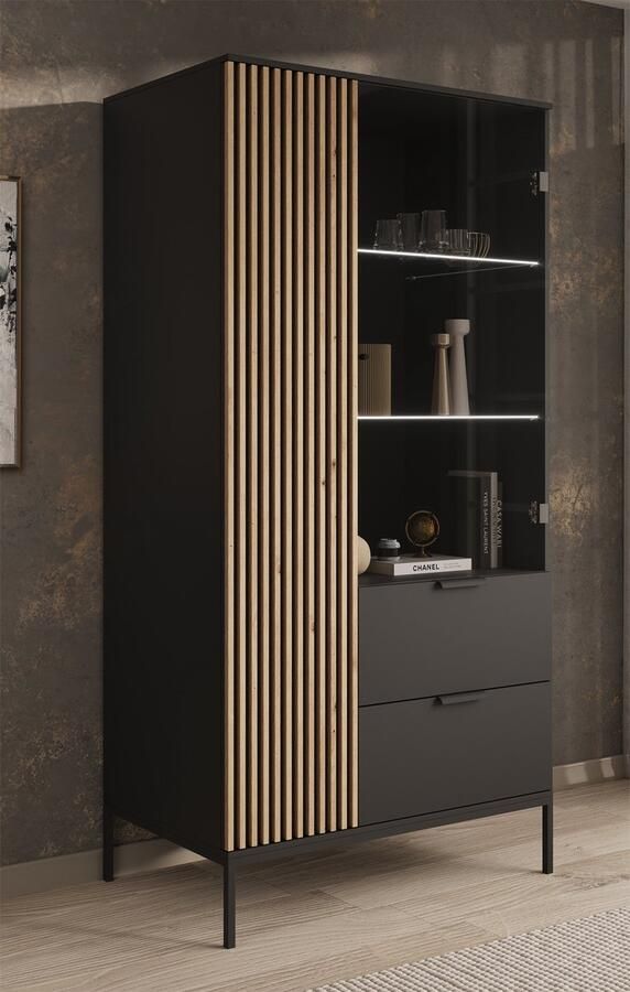 MEUBELLA Vitrinekast Marbella Zwart 100 cm