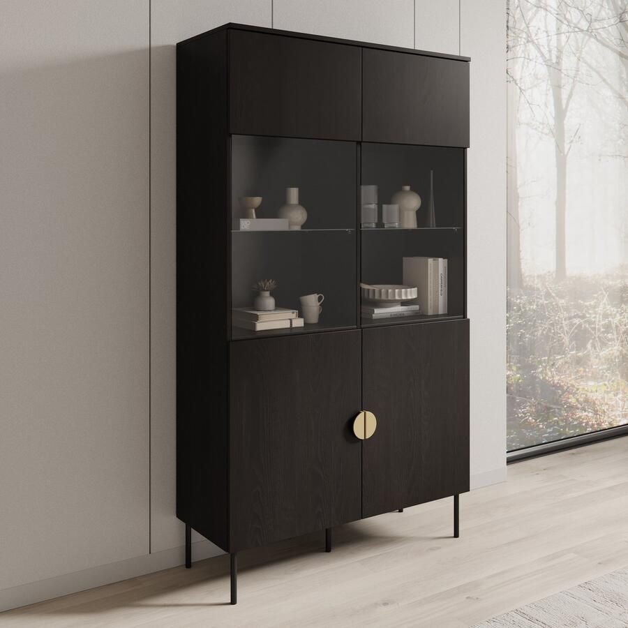 MEUBELLA Vitrinekast Monor Zwart eiken 107 cm