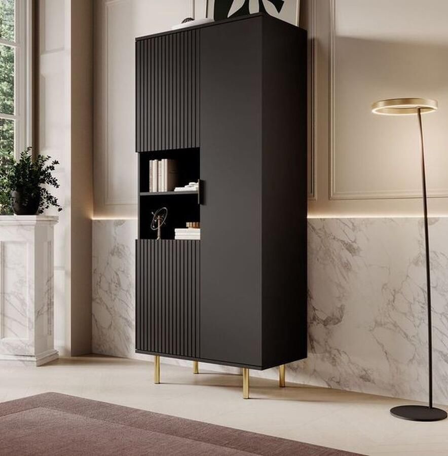 MEUBELLA Vitrinekast Nicola Mat zwart 80 cm