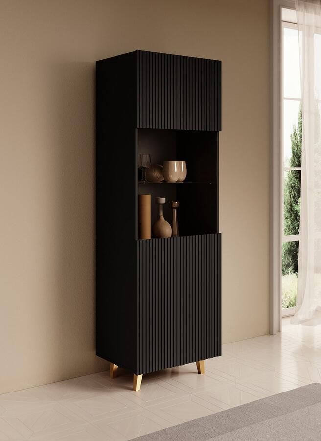 MEUBELLA Vitrinekast Palamos Mat zwart 60 cm