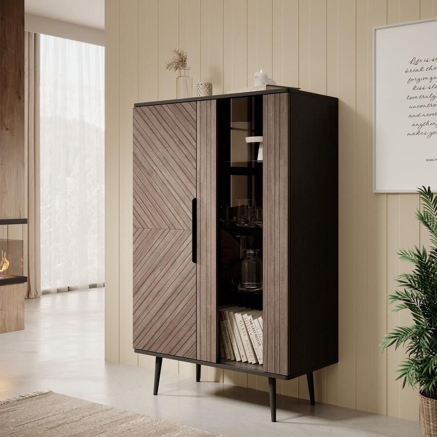 Meubella Vitrinekast Pedro Donker eiken Zwart eiken 90 cm