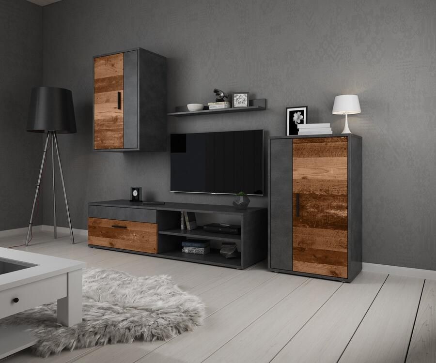 MEUBELLA Wandmeubel Bellini Red Old Wood Grijs