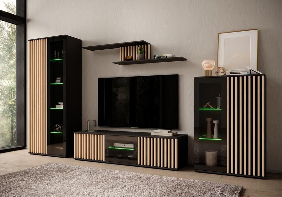 MEUBELLA Wandmeubel Corluka Zwart Eiken