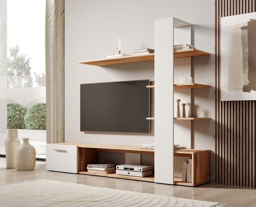 MEUBELLA Wandmeubel Eraser Eiken Wit 190 cm