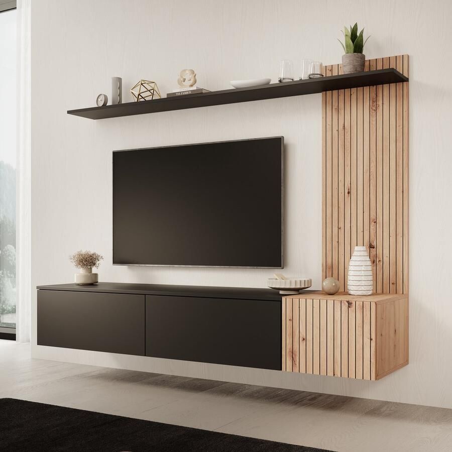 MEUBELLA Wandmeubel Segundo Zwart 180 cm