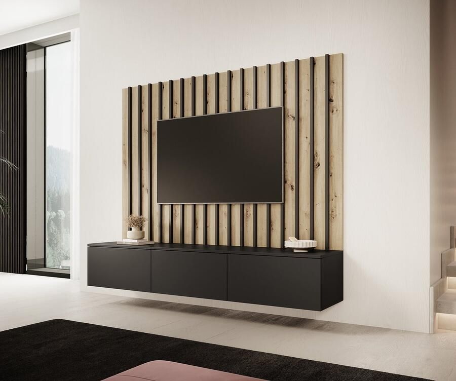 MEUBELLA Wandmeubel Votado 2 Zwart Eiken