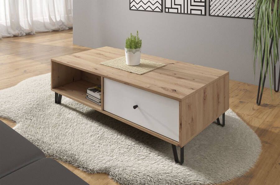 MEUBELLA Salontafel Barlo Wit Eiken 110 cm