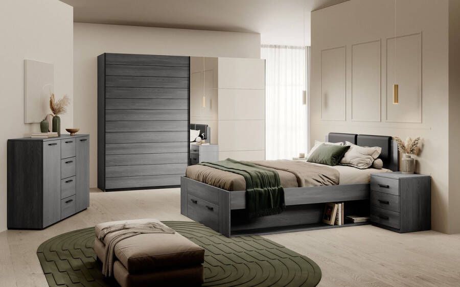 MEUBELLA Slaapkamer Gina Antraciet eiken 140