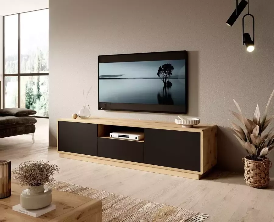 Meubella TV-Meubel Acuna Mat zwart Eiken 180 cm - Foto 2