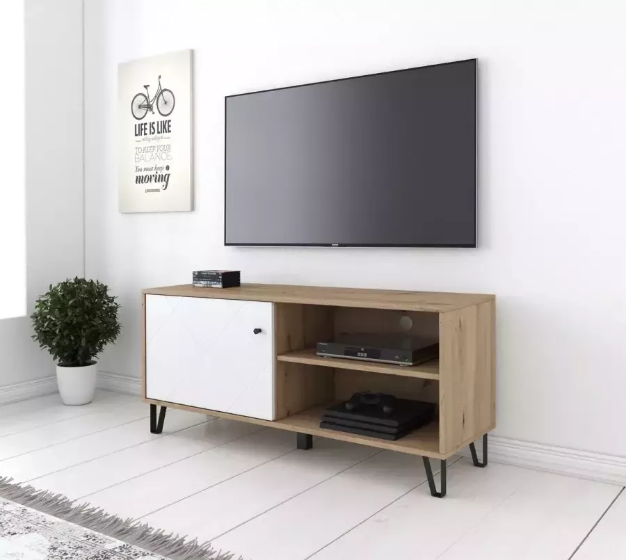 MEUBELLA TV-Meubel Barlo Wit Eiken 123 cm