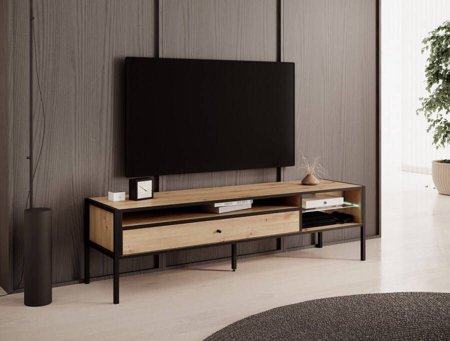 Meubella TV-Meubel Limono Eiken Zwart 154 cm Met LED - Foto 2