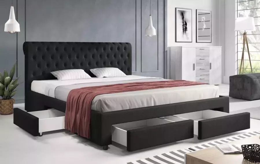 MEUBELLA Tweepersoonsbed Contigo Zwart 180x200 cm