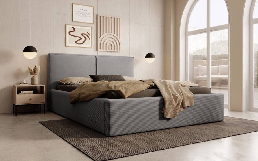 MEUBELLA Tweepersoonsbed Infinity Antraciet ribstof 140x200 cm