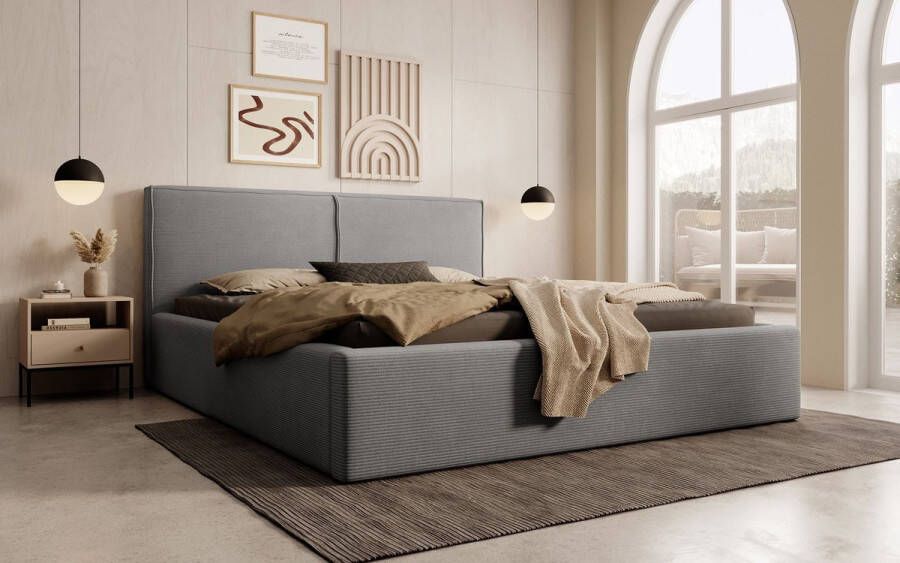 MEUBELLA Tweepersoonsbed Infinity Antraciet ribstof 160x200 cm