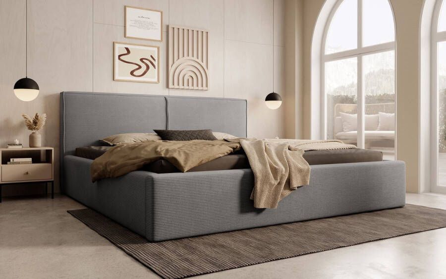 MEUBELLA Tweepersoonsbed Infinity Antraciet ribstof 180x200 cm