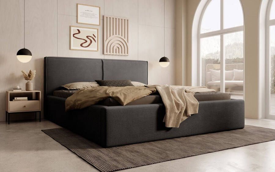 Meubella Tweepersoonsbed Infinity Zwart ribstof 160x200 cm