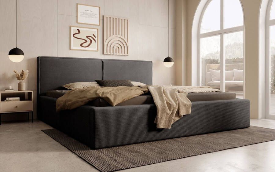 Meubella Tweepersoonsbed Infinity Zwart ribstof 180x200 cm
