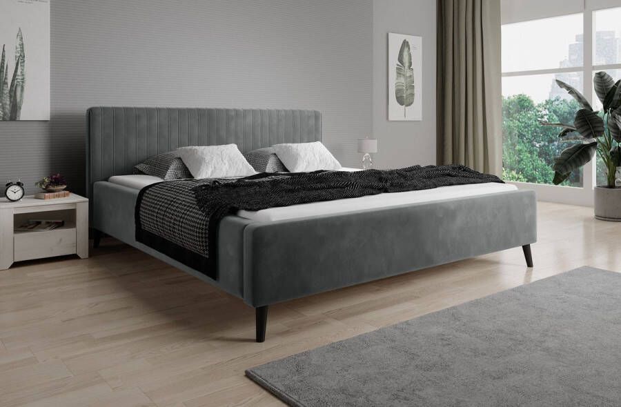 MEUBELLA Tweepersoonsbed Jackson Grijs Velvet 160x200 cm