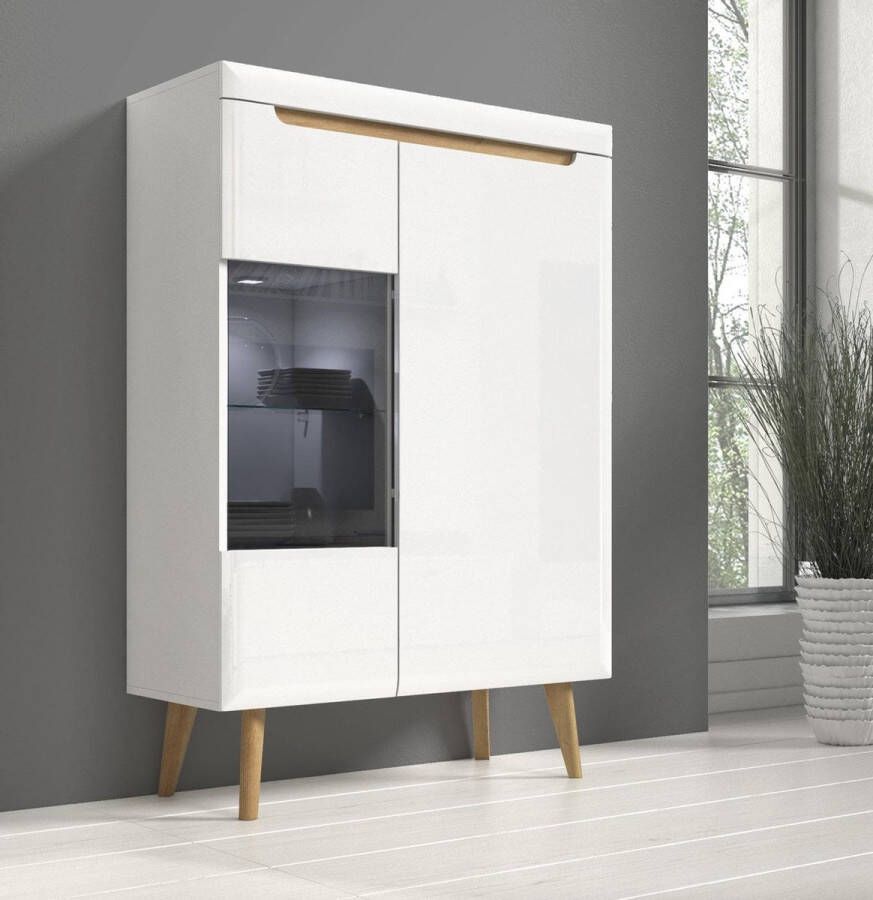 MEUBELLA Vitrinekast Nebraska Wit Eiken 90 cm