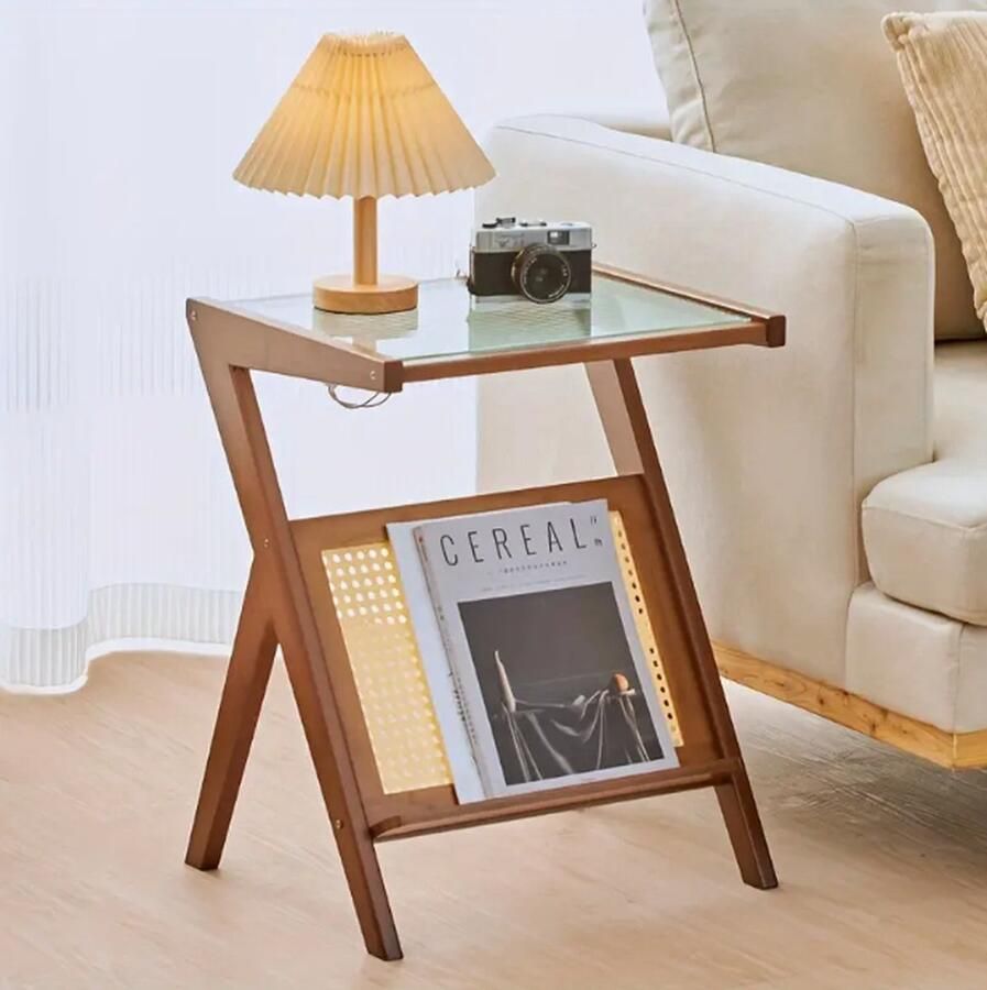 MeubelMagie Minimalistische Bijzettafel Nachtkastje Rotan Bruin