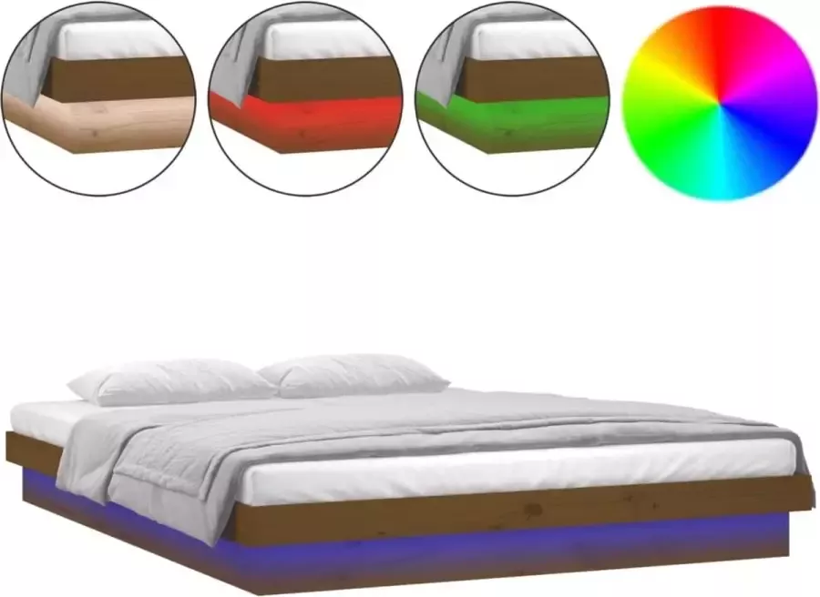 Maison Exclusive Bedframe LED massief hout honingbruin 135x190 cm 4FT6 Double