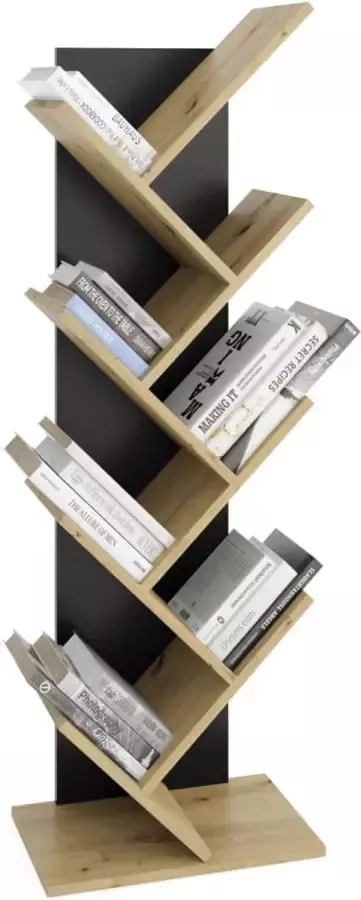 Meubelmania Maison Exclusive Boekenplank staand geometrisch eikenkleurig en zwart