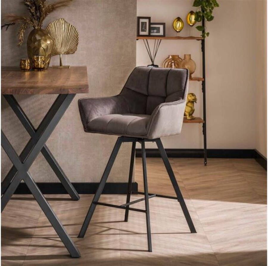 Meubelplaats Barstoel raster draaibaar Antraciet velours barstoelen set van 2