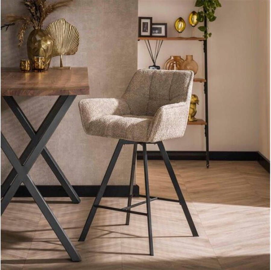 Meubelplaats Barstoel raster draaibaar Boucle zandkleur barstoelen set van 2 - Foto 2