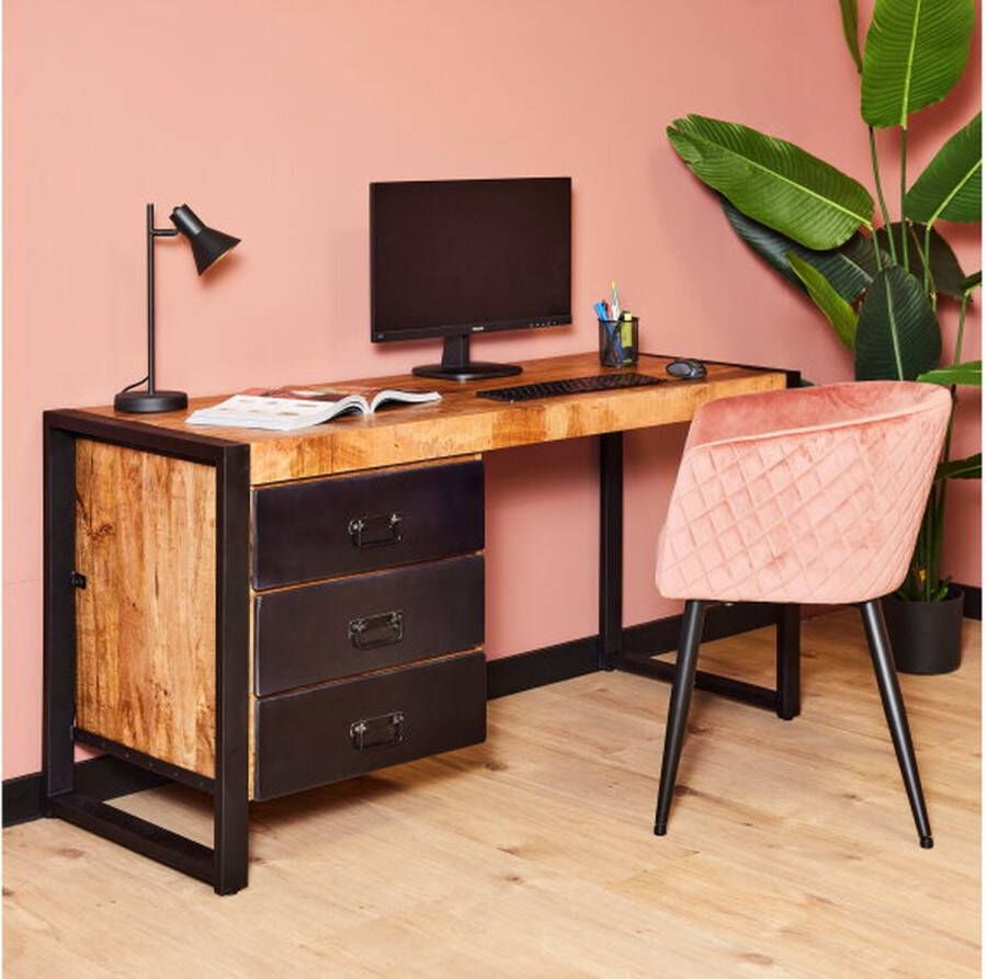 Meubelplaats Bureau Britt 145 cm mango metaal zwart