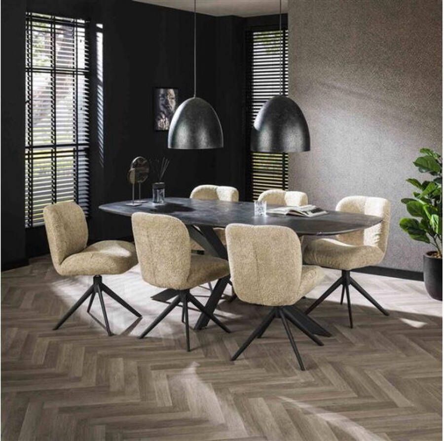 Meubelplaats Eettafel Marquina Deens ovaal melamine 215 cm marmerlook zwart