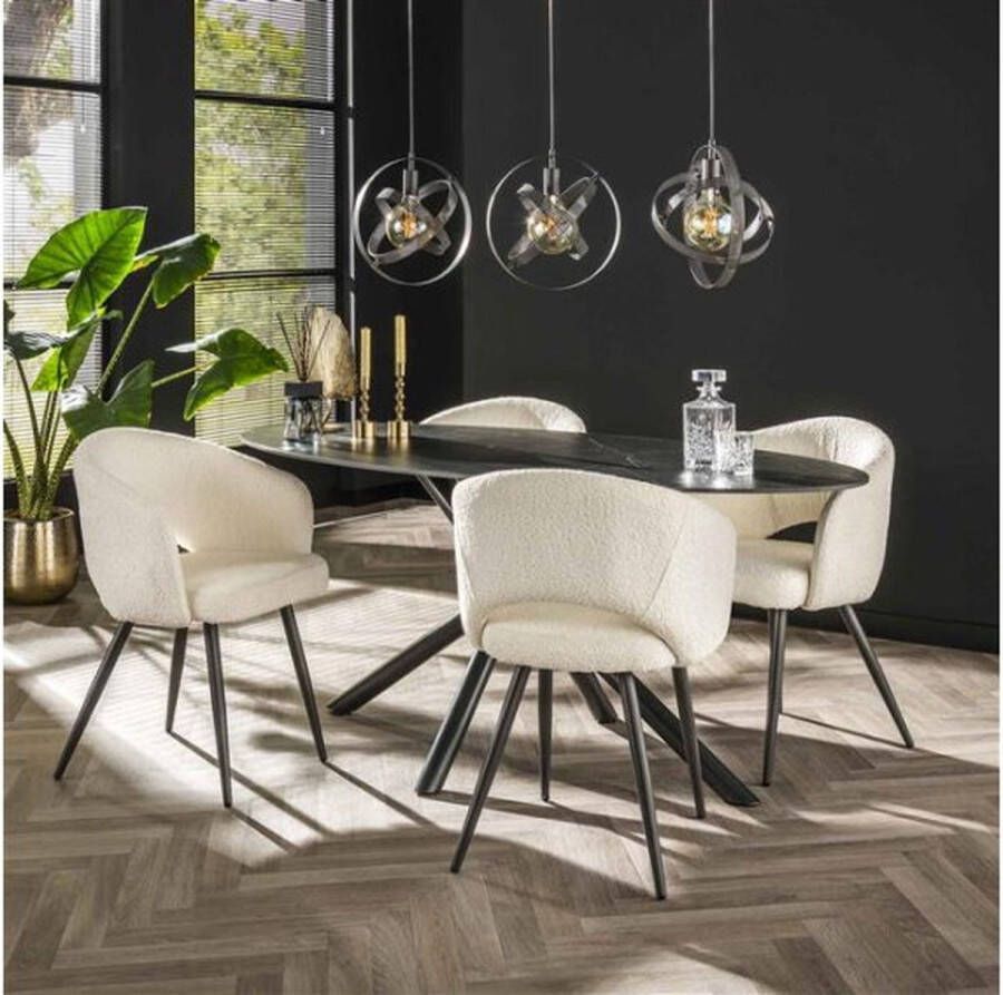 Meubelplaats Eettafel Sofia Ovaal keramiek 180x90 cm zwart marmerlook metalen spinpoot