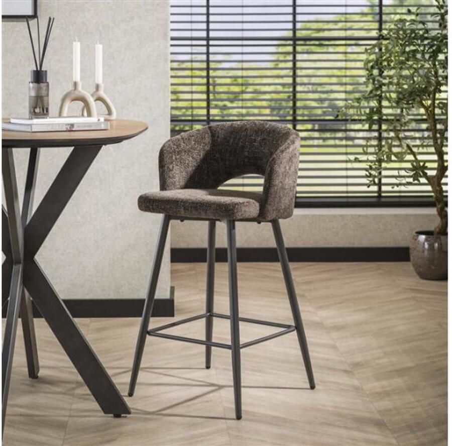 Meubelplaats Barstoel boucle salon. VPE2 Tissee cargo bruin barstoelen set van 2