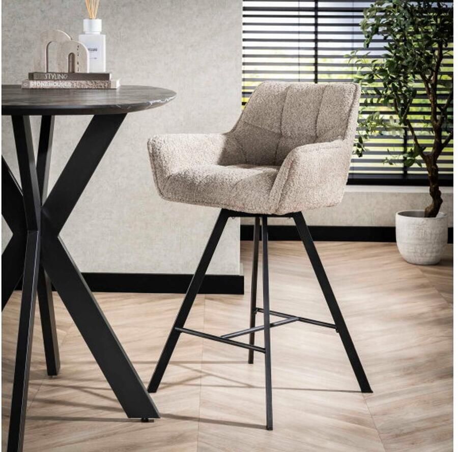 Meubelplaats Barstoel raster draaibaar Boucle zandkleur barstoelen set van 2