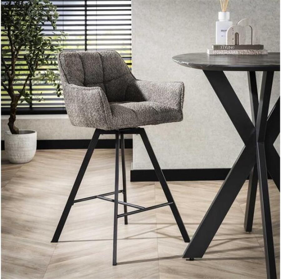 Meubelplaats Barstoel raster draaibaar. VPE2 Boucle taupe barstoelen set van 2