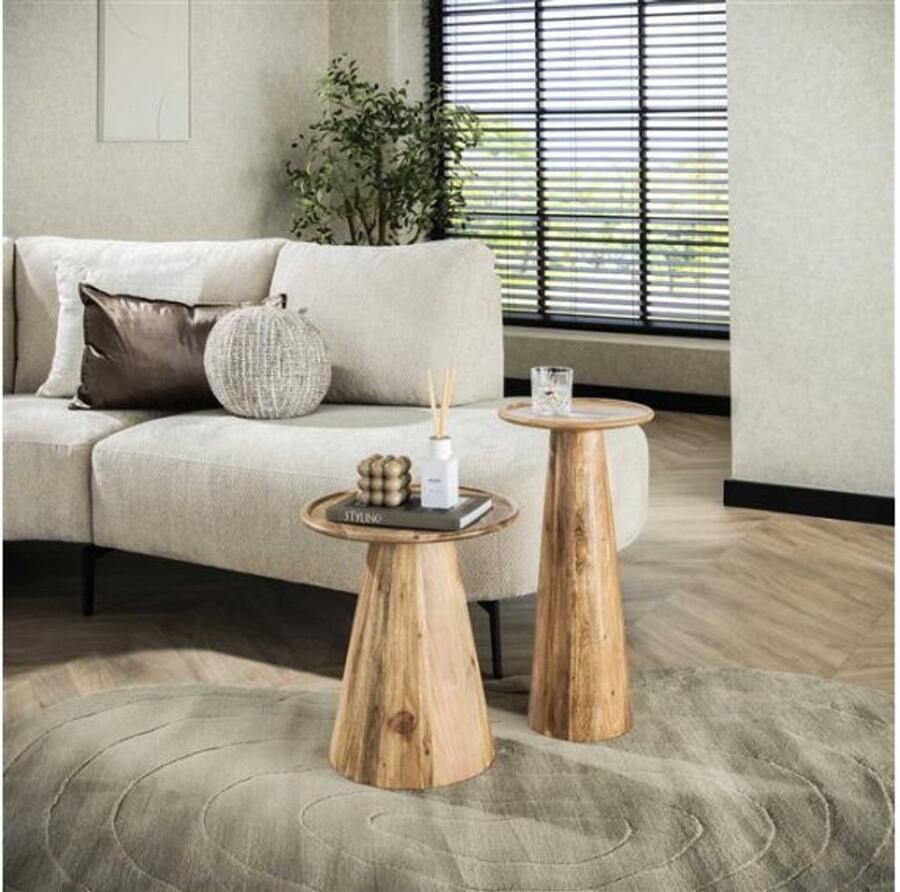 Meubelplaats Bijzettafel set 2 cone Massief acacia naturel