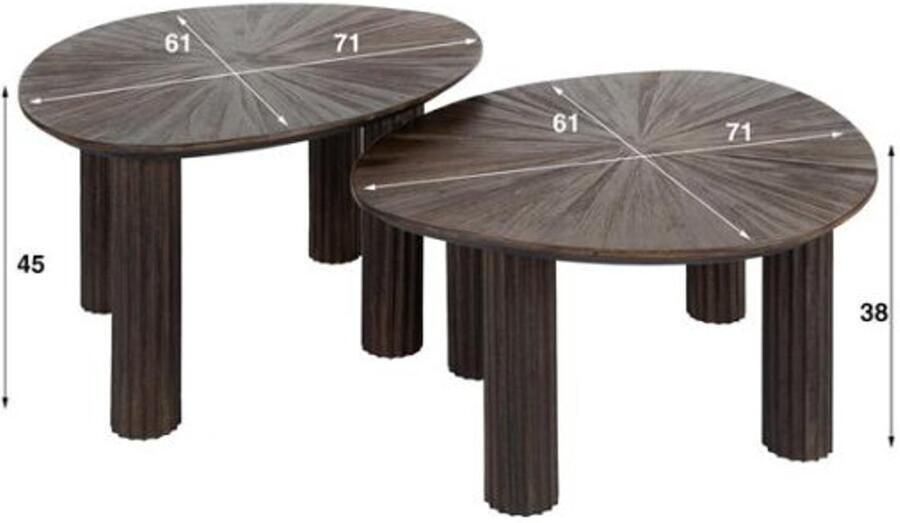 Meubelplaats Bijzettafel set 2 driehoek Maya teak rust brown