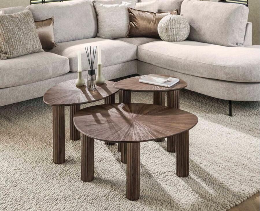 Meubelplaats Bijzettafel set 3 driehoek Maya teak rust brown