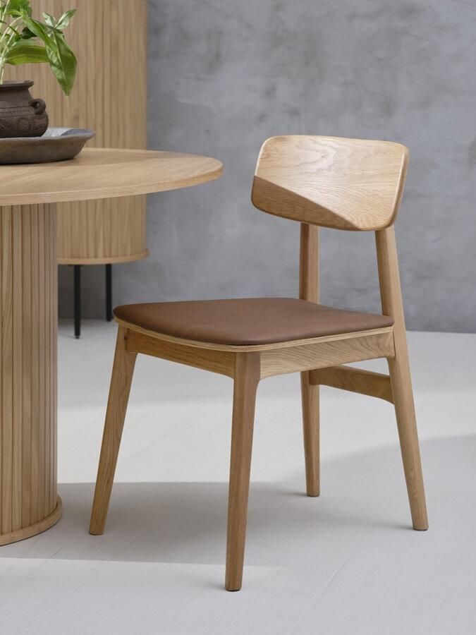 Giga Meubel Giga Living Eetkamerstoel Bruin Naturel Eiken 55x46x82cm Livo